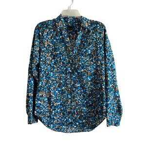 Ann Taylor Multi-Color Abstract Floral Long-sleeve Blouse in a size small
